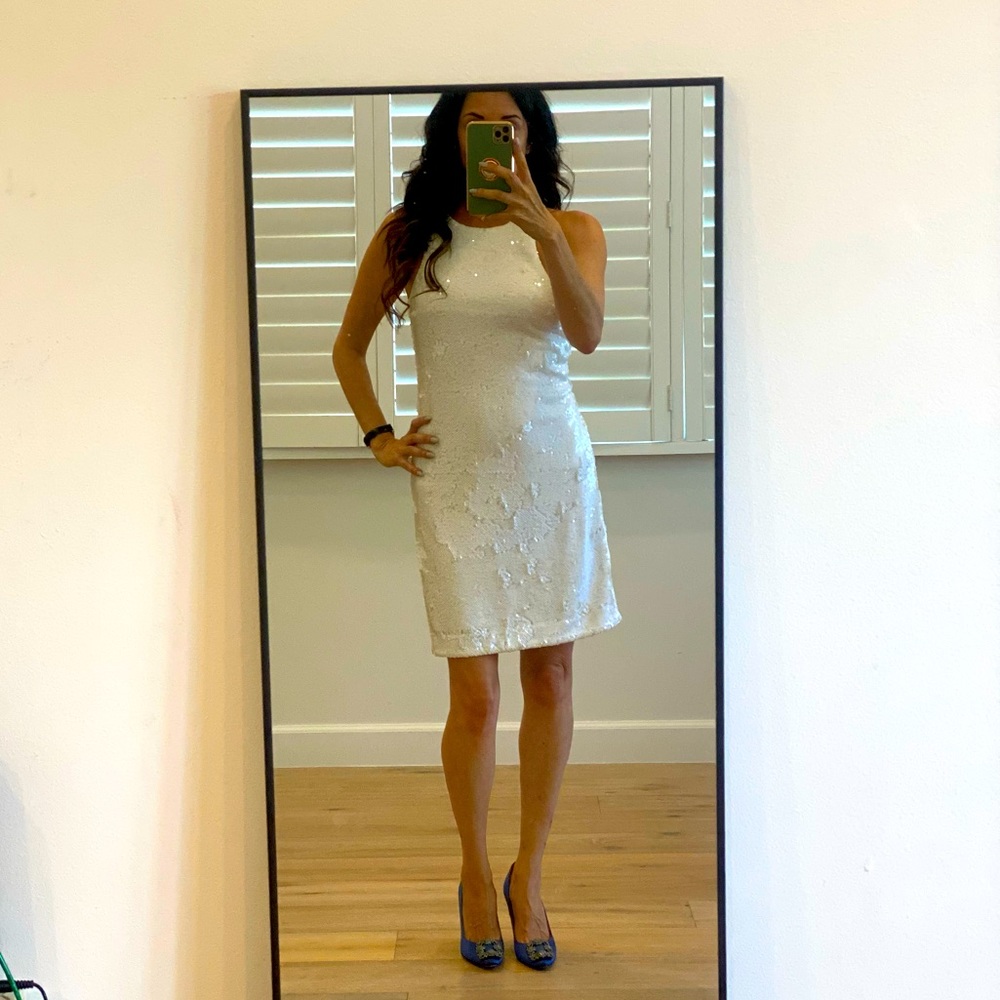 Bebe white sequin racer back dress